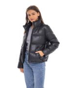 Women's Leather Puffer Jacket