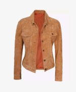 Womens Light Brown Suede Leather Trucker Jacket