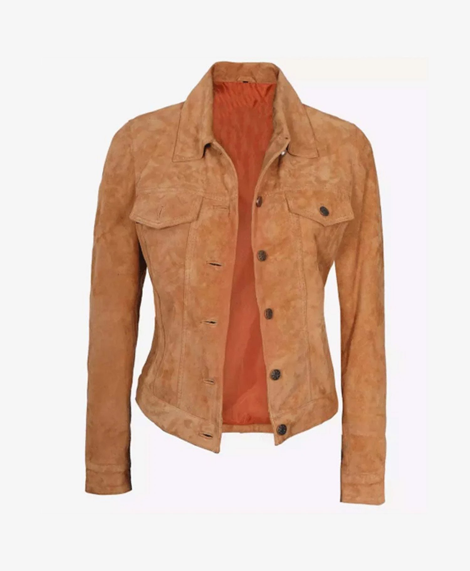 Womens Light Brown Suede Leather Trucker Jacket Womens Light Brown Suede Leather Trucker Jacket