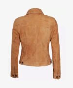 Womens Light Brown Suede Leather Trucker Jacket