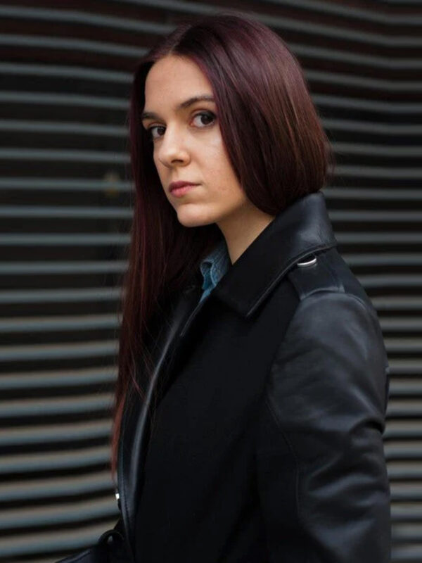 Women's Long Leather and Wool Coat