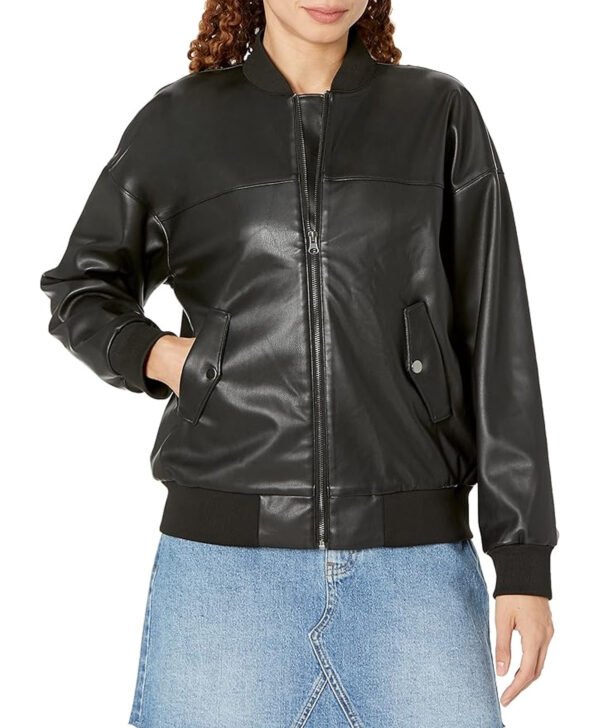 Women's Loose Fit Vegan Bomber Leather Jacket