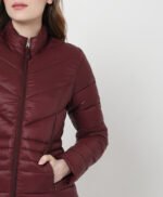Womens Maroon Puffer Leather Jacket
