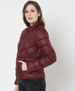 Womens Maroon Puffer Leather Jacket