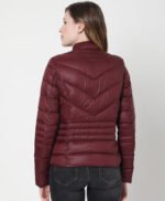 Womens Maroon Puffer Leather Jacket