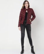 Womens Maroon Puffer Leather Jacket