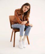 Womens Moto Biker Brown Studded Leather Jacket