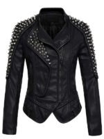 Womens Punk Stylish Studded Leather Jacket