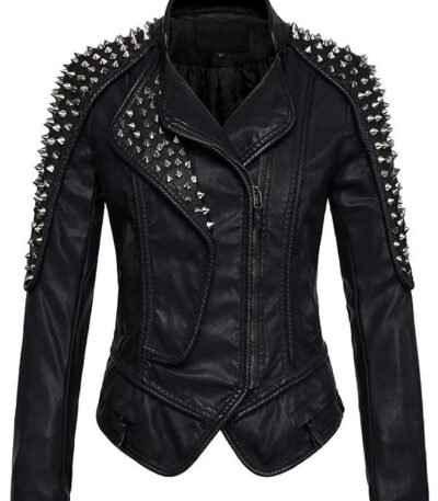Womens Punk Stylish Studded Leather Jacket