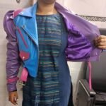 Womens Purple Blue And Pink 3 Color Leather Jacket