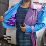 Womens Purple Blue And Pink 3 Color Leather Jacket