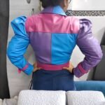 Womens Purple Blue And Pink 3 Color Leather Jacket