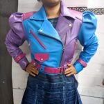 Womens Purple Blue And Pink 3 Color Leather Jacket