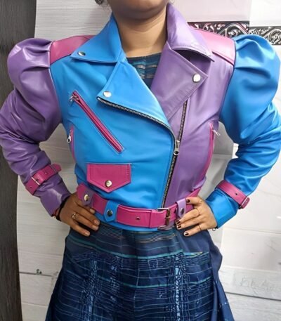 Womens Purple Blue And Pink 3 Color Leather Jacket