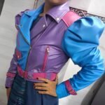 Womens Purple Blue And Pink 3 Color Leather Jacket