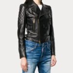 Womens Quilted Black Leather Moto Biker Jacket