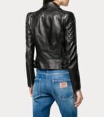 Womens Quilted Black Leather Moto Biker Jacket