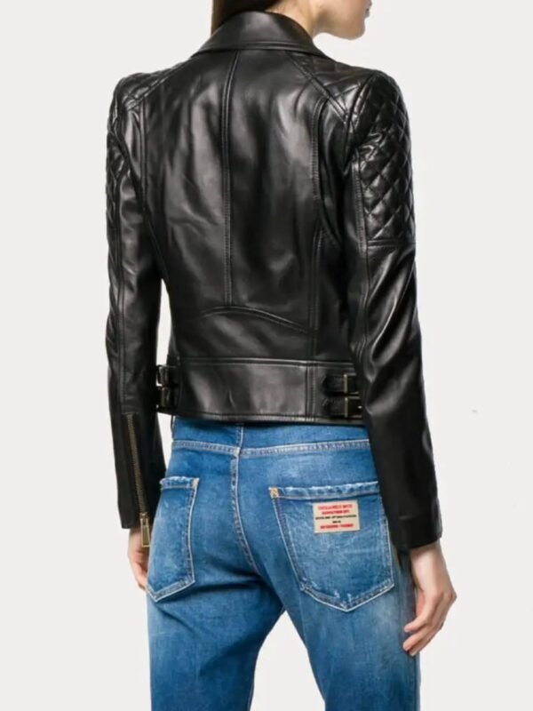 Womens Quilted Black Leather Moto Biker Jacket