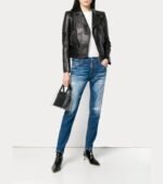 Womens Quilted Black Leather Moto Biker Jacket