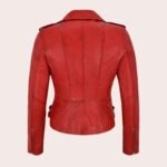 Women's Real Leather Cross Zip Multi Zip Biker Jacket