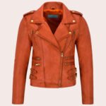 Women's Real Leather Cross Zip Multi Zip Biker Jacket