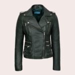 Women's Real Leather Cross Zip Multi Zip Biker Jacket