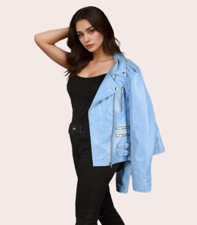 Women's Real Leather Cross Zip Multi Zip Biker Jacket