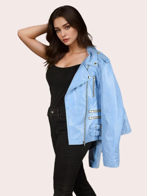 Women's Real Leather Cross Zip Multi Zip Biker Jacket