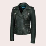 Women's Real Leather Cross Zip Multi Zip Biker Jacket