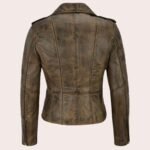 Women's Real Leather Cross Zip Multi Zip Biker Jacket