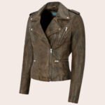 Women's Real Leather Cross Zip Multi Zip Biker Jacket