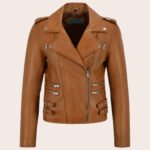 Women's Real Leather Cross Zip Multi Zip Biker Jacket