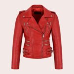 Women's Real Leather Cross Zip Multi Zip Biker Jacket