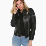 Women's Real Leather Jacket Bomber Black