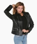 Women's Real Leather Jacket Bomber Black
