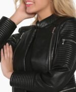 Women's Real Leather Jacket Bomber Black