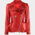 Womens Red Flared Style Leather Fashion Jacket