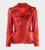 Womens Red Flared Style Leather Fashion Jacket