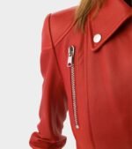 Womens Red Flared Style Leather Fashion Jacket