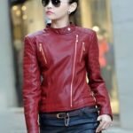 Women's Red Leather Biker Jacket