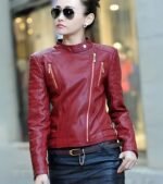 Women's Red Leather Biker Jacket