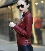 Women's Red Leather Biker Jacket