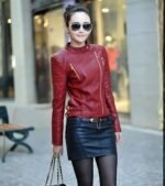 Women's Red Leather Biker Jacket