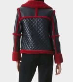 Womens Red Shearling Black Leather Quilted Jacket