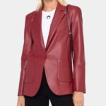 Women's Red Slim Fit Leather Blazer