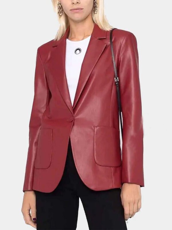 Women's Red Slim Fit Leather Blazer