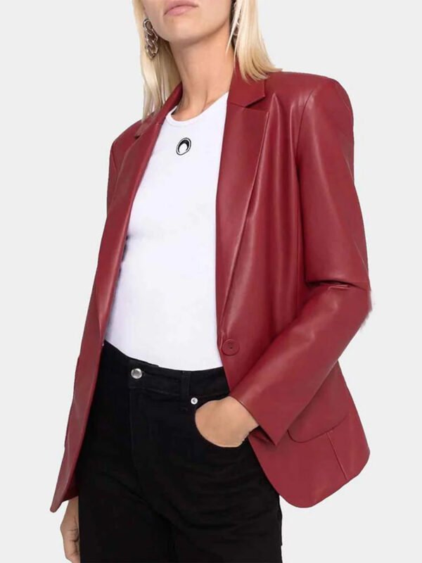 Women's Red Slim Fit Leather Blazer