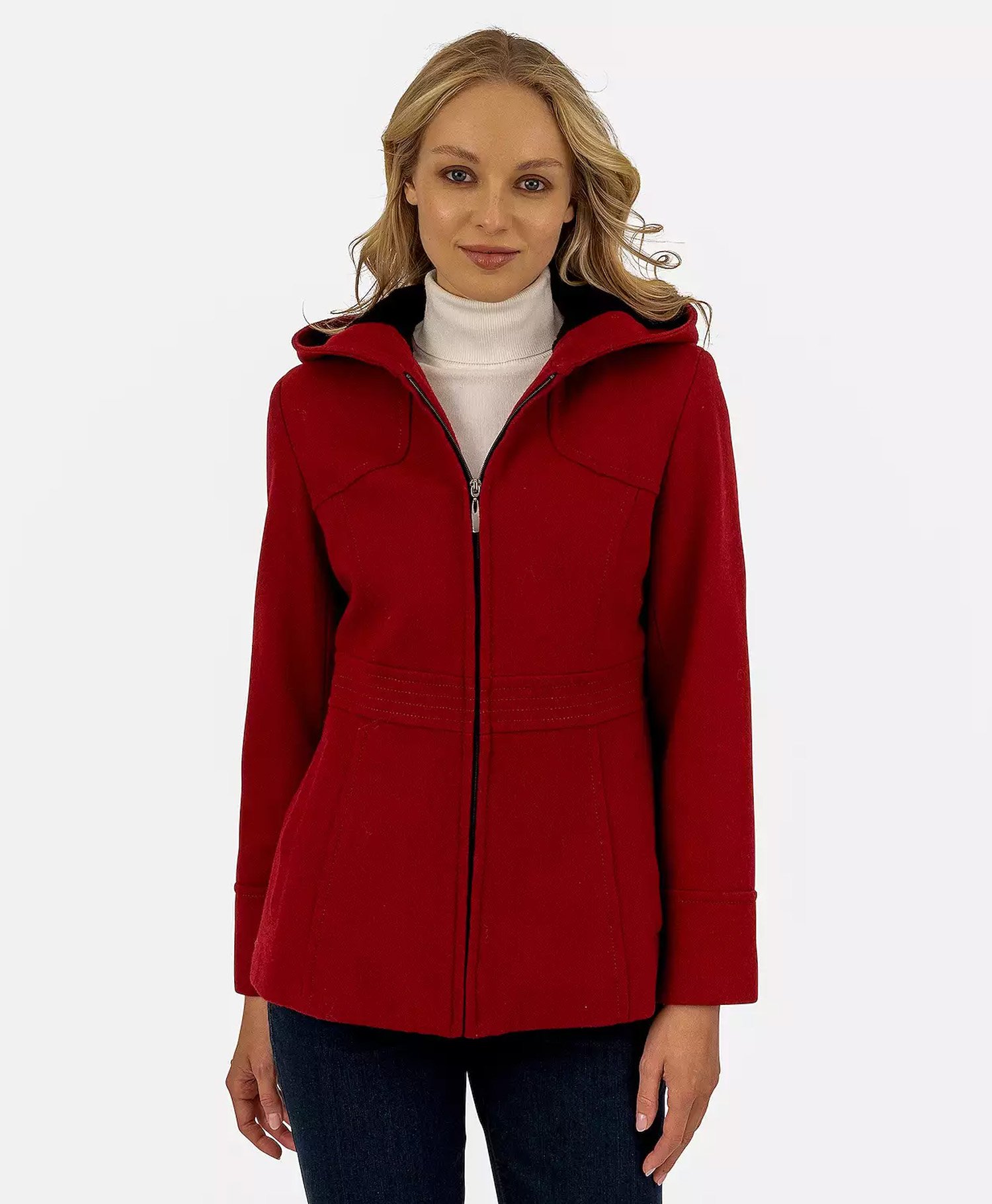 Womens Red Wool Blend Hooded Zip Up Jacket Womens Red Wool Blend Hooded Zip Up Jacket