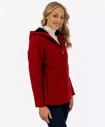 Womens Red Wool Blend Hooded Zip Up Jacket