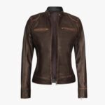 Womens Rub Off Brown Vintage Leather Jacket